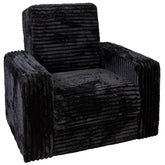 Fotoliu extensibil SOFT cu lada de depozitare, Catifea Fluffy NEAGRA