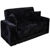 Canapea extensibila SOFT de 2 locuri cu lada de depozitare, Catifea Fluffy NEAGRA