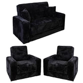 Set 2/1/1 Canapea extensibila cu doua fotolii SOFT, Catifea Fluffy NEAGRA
