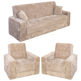Set 3/1/1 Canapea extensibila cu doua fotolii SOFT, Catifea Fluffy CAPUCINO