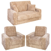 Set 2/1/1 Canapea extensibila cu doua fotolii SOFT, Catifea Fluffy CAPUCINO