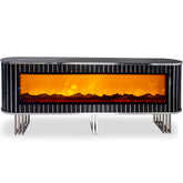 Consola TV cu riflaje si semineu Negru cu Argintiu 172x35x68cm