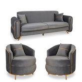 SET PALACE 3/1/1 - CANAPEA EXTENSIBILA + 2 FOTOLII, GRI INCHIS CU AURIU