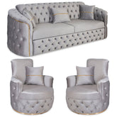 SET 3/1/1 CANAPEA EXTENSIBILA CU 2 FOTOLII PARIS, Catifea GRI