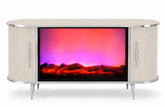 CONSOLA TV BEJ & ARGINTIU CU SEMINEU SI SPATII DEPOZITARE 140 x 40 x80 cm