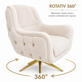 Fotoliu rotativ LOTUS, tapitat BEJ cu AURIU