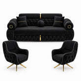 SET 3/1/1 Canapea extensibila LOTUS 3 locuri, tapitata NEAGRA si 2 fotolii rotative LOTUS