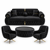 SET 3/1/1 Canapea extensibila LOTUS 3 locuri, tapitata NEAGRA si 2 fotolii rotative LOTUS + Masuta de cafea tapitata