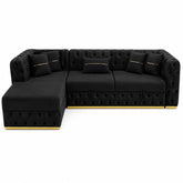 Coltar EXTENSIBIL LUNA Tip L SEZLONG STANGA , NEGRU CU GOLD 290 x 150 cm