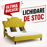 Pat matrimonial ROYAL 180x200cm tapiterie catifea aurie cu pietre