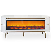 Consola TV cu riflaje si semineu Alb cu Auriu 160x40x68cm