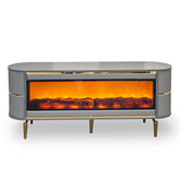 Consola TV cu riflaje si semineu Antracit cu Auriu 160x40x68cm