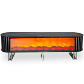 Comoda TV cu riflaje si semineu Negru cu Argintiu 180x41x54cm