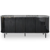 Consola TV cu RIFLAJE si blat tip marmura, Negru / Argintiu