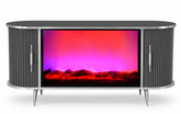 CONSOLA TV ANTRACIT & ARGINTIU CU SEMINEU SI SPATII DEPOZITARE 140 x 40 x 80 cm