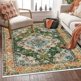 Covor stil clasic, Verde/Bej/Portocaliu