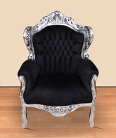 Fotoliu clasic baroc cadru argintiu - tapiterie neagra
