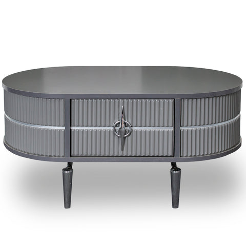 MASUTA CAFEA CU RIFLAJE SI 2 SERTARE, ANTRACIT & ARGINTIU - 105X60x47CM MASUTA CAFEA CU RIFLAJE SI 2 SERTARE, ANTRACIT & ARGINTIU - 105X60x47CM
