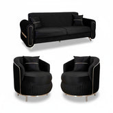 SET PALACE 3/1/1 - CANAPEA EXTENSIBILA + 2 FOTOLII, NEGRU CU ARGINTIU