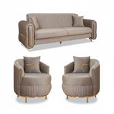 SET PALACE 3/1/1 - CANAPEA EXTENSIBILA + 2 FOTOLII, CAPUCINO CU AURIU