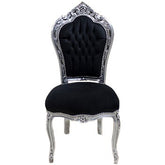 Scaun dining clasic baroc cadru argintiu - tapiterie negra
