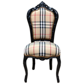 Scaun dining clasic baroc cadru negru / tapiterie burberry