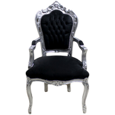 Scaun dining cu brate cadru argintiu / tapiserie neagra