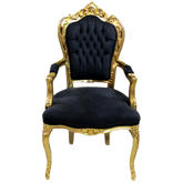 Scaun dining cu brate cadru auriu / tapiserie neagra