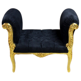 Taburet clasic baroc cadru auriu - tapiterie neagra