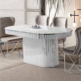 Masa dining cu riflaje alb cu argintiu 180x 90 x 80 cm