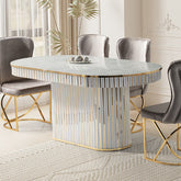 Masa dining cu riflaje alb cu auriu 180x 90 x 80 cm