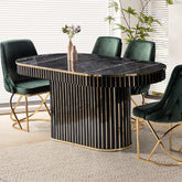 Masa dining cu riflaje negru cu auriu 180x 90 x 80 cm