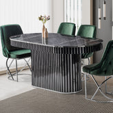 Masa dining cu riflaje negru cu argintiu 180x 90 x 80 cm