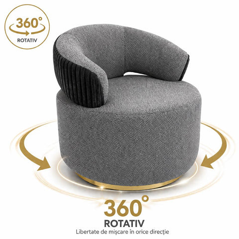 Fotoliu rotativ ANCOR, tapitat GRI cu AURIU