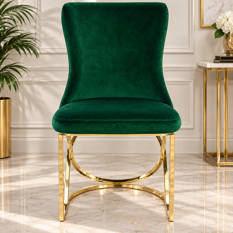 Scaun DELUXE – Metal Auriu & Catifea Verde