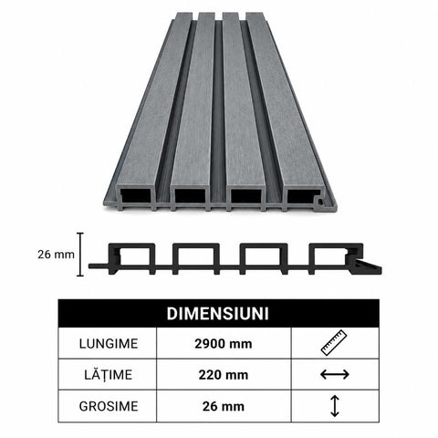 Panou WPC riflat gri, de exterior 2900*220*26mm