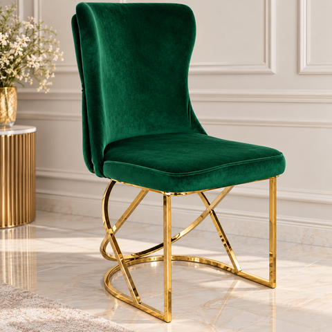 Scaun DELUXE – Metal Auriu & Catifea Verde