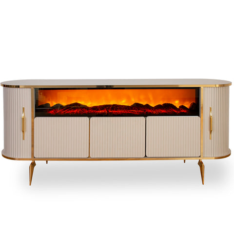 CONSOLA TV CAPUCINO & AURIU CU SEMINEU DREPTUNGHI SI SPATII DEPOZITARE 190x45x80cm