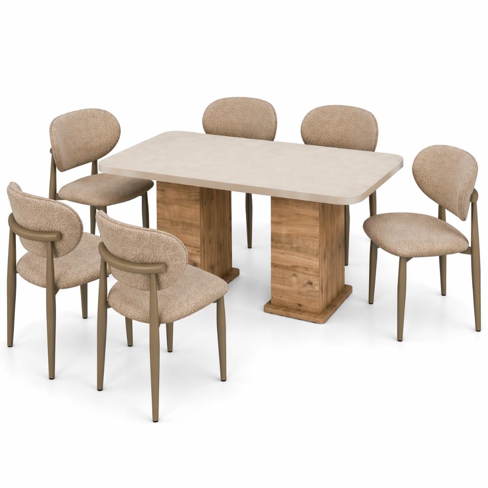 SET Masa dining ROMA 90x160 cm , BEJ TRAVERTIN si 6 scaune POLO