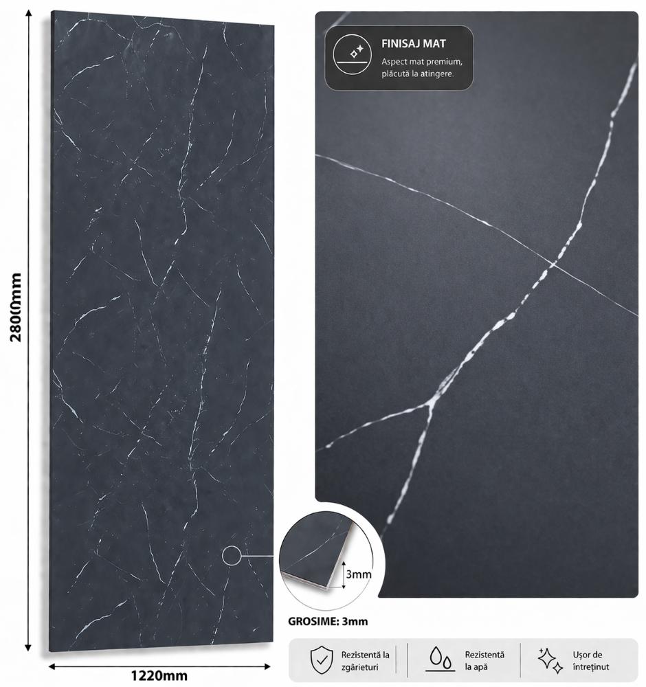 Panou SPC marble style NEGRU  MAT  2800x1220x3mm