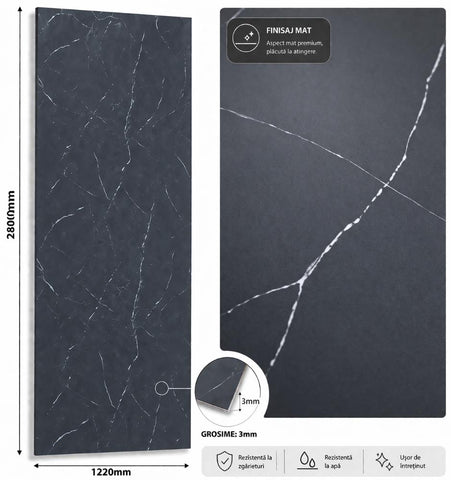 Panou SPC marble style NEGRU  MAT  2800x1220x3mm