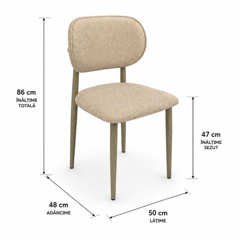 SET Masa dining ROMA 90x160 cm , BEJ TRAVERTIN si 6 scaune POLO