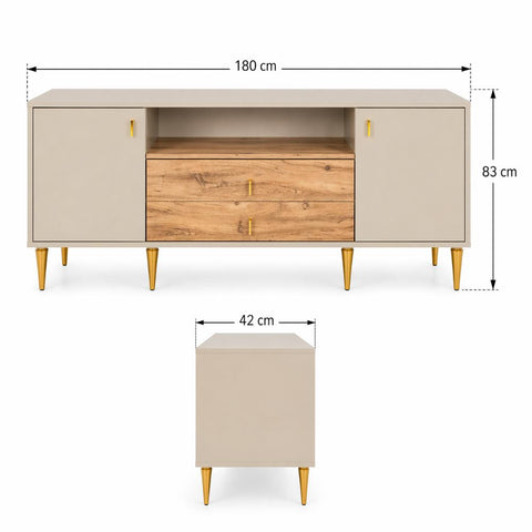 Consola TV ROMA 180x42x83cm, Bej cu Lemn