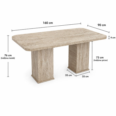 SET Masa dining ARIA 90x160 cm , BEJ TRAVERTIN si 6 scaune POLO