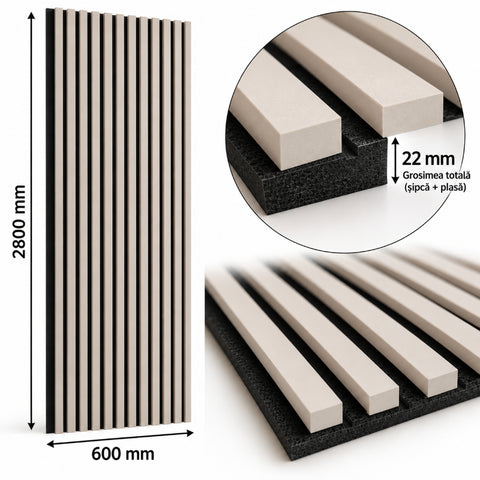 RIFLAJ TIP PANOU ACUSTIC BEJ DIN MDF 2800 × 600 – 18 MM/ 22 MM