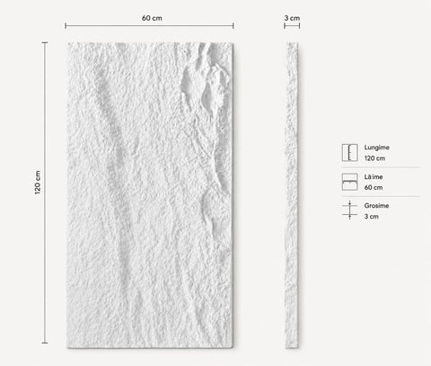 Panou decorativ 3D Stone-Rock Alb 1200x600x30mm