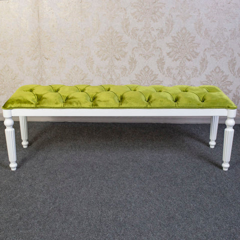 Banchetica clasica, lemn alb - catifea lime 127x40x43cm