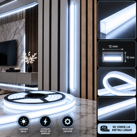 BANDĂ LED FLEXIBILĂ 12×10 MM – ALB RECE