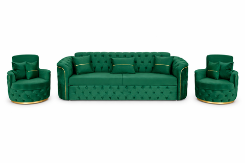 SET 3/1/1 CANAPEA EXTENSIBILA CU 2 FOTOLII PARIS, Catifea Verde smarald