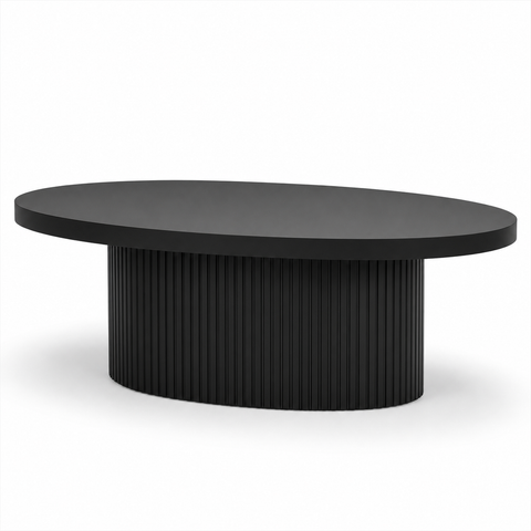 MASUTA CAFEA OVALA CU RIFLAJE NEGRU 120x60x40cm